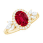 Oval Shaped Lab Created Ruby Nature Engagement Ring with Diamond Accent