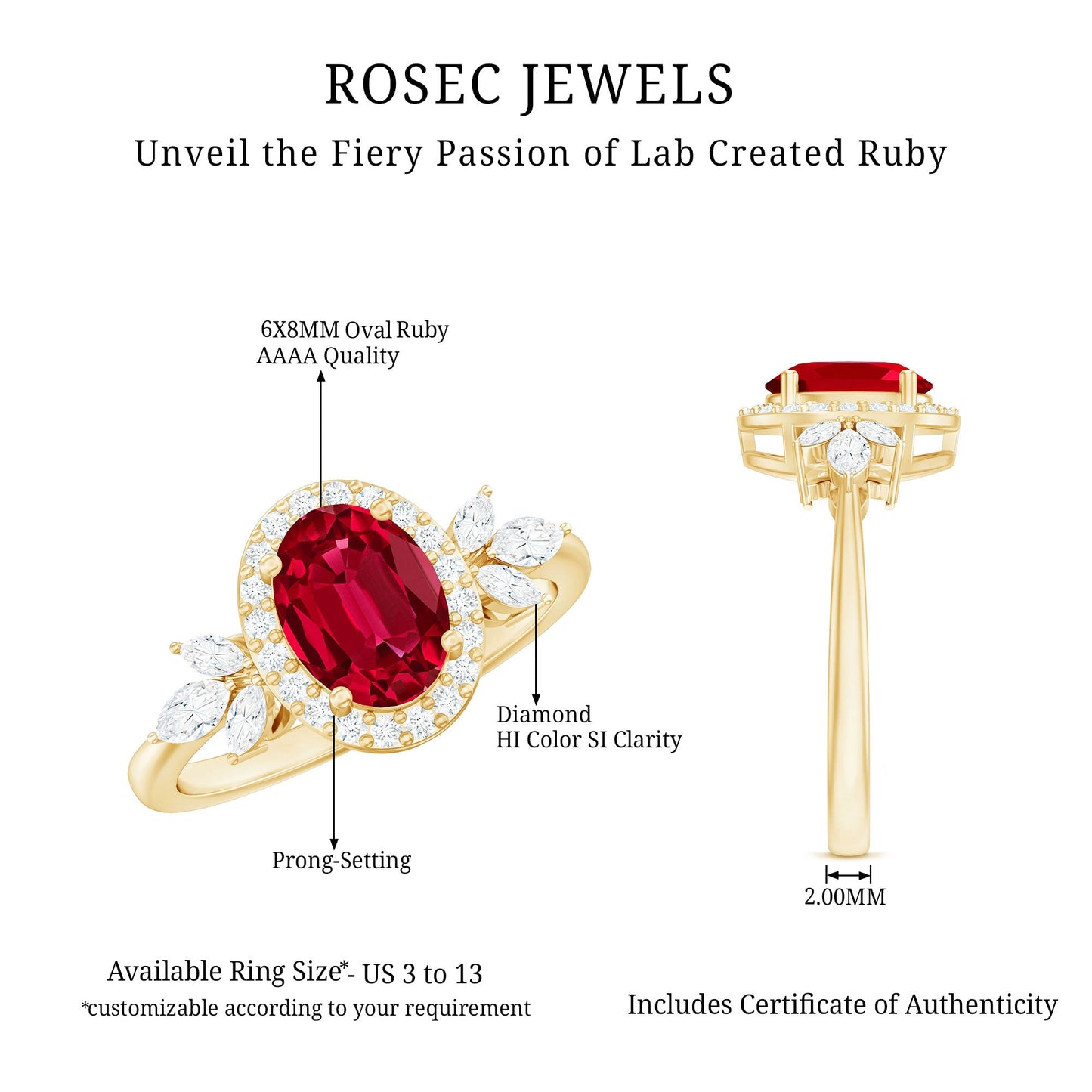 Oval Shaped Lab Created Ruby Nature Engagement Ring with Diamond Accent