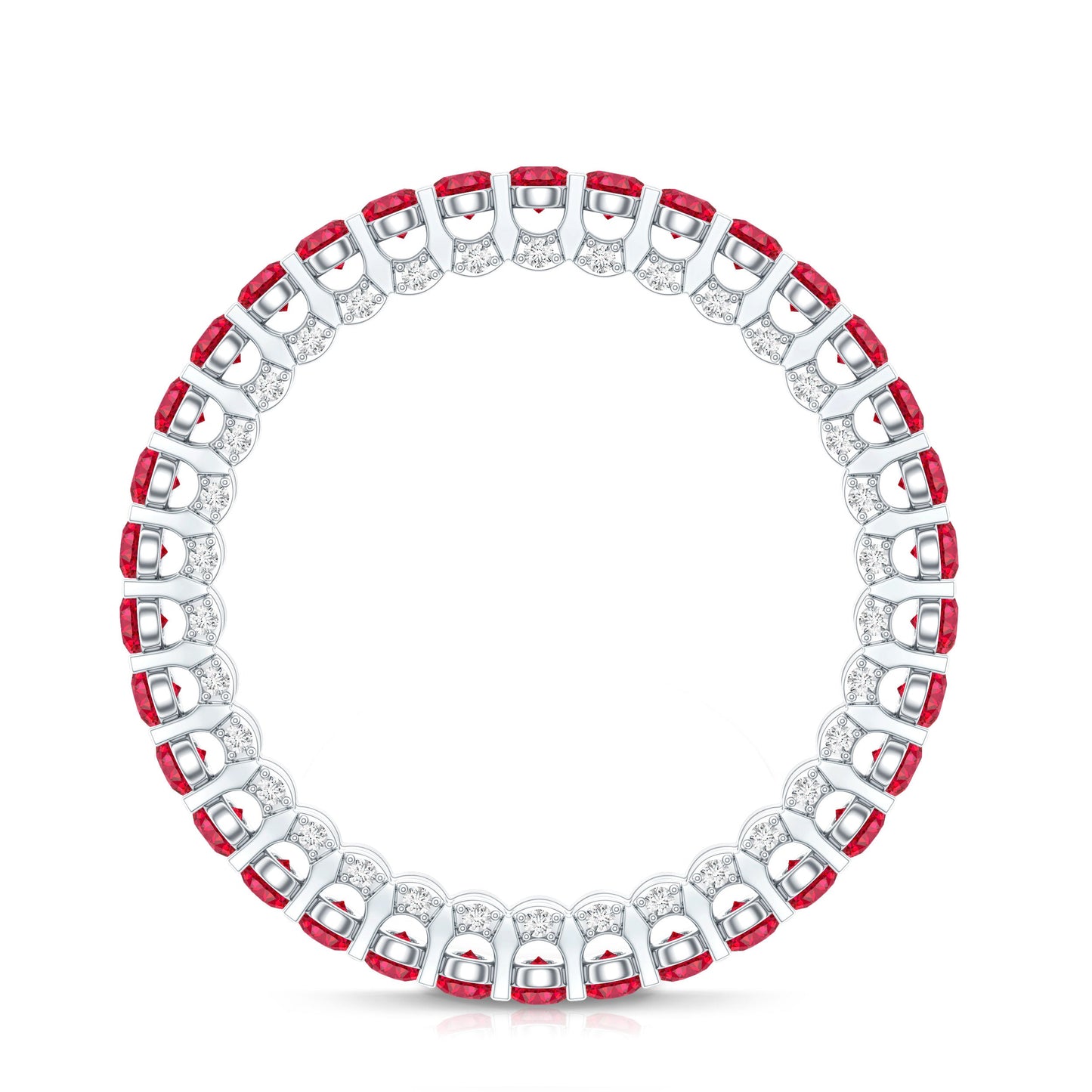 Round Shape Lab Grown Ruby and Diamond Eternity Wedding Band