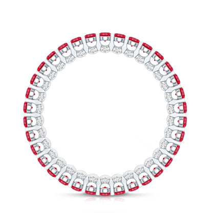 Round Shape Lab Grown Ruby and Diamond Eternity Wedding Band