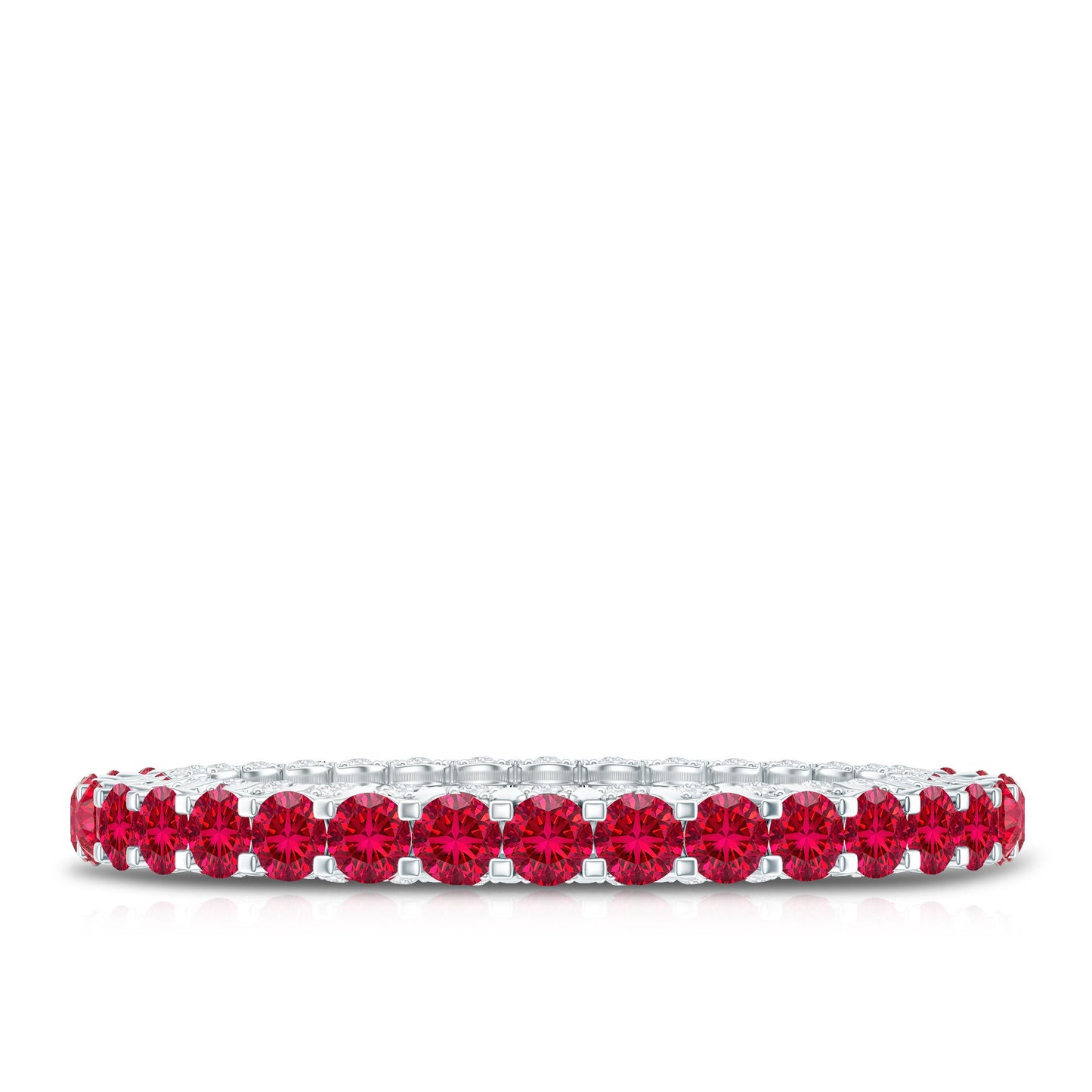 Round Shape Lab Grown Ruby and Diamond Eternity Wedding Band