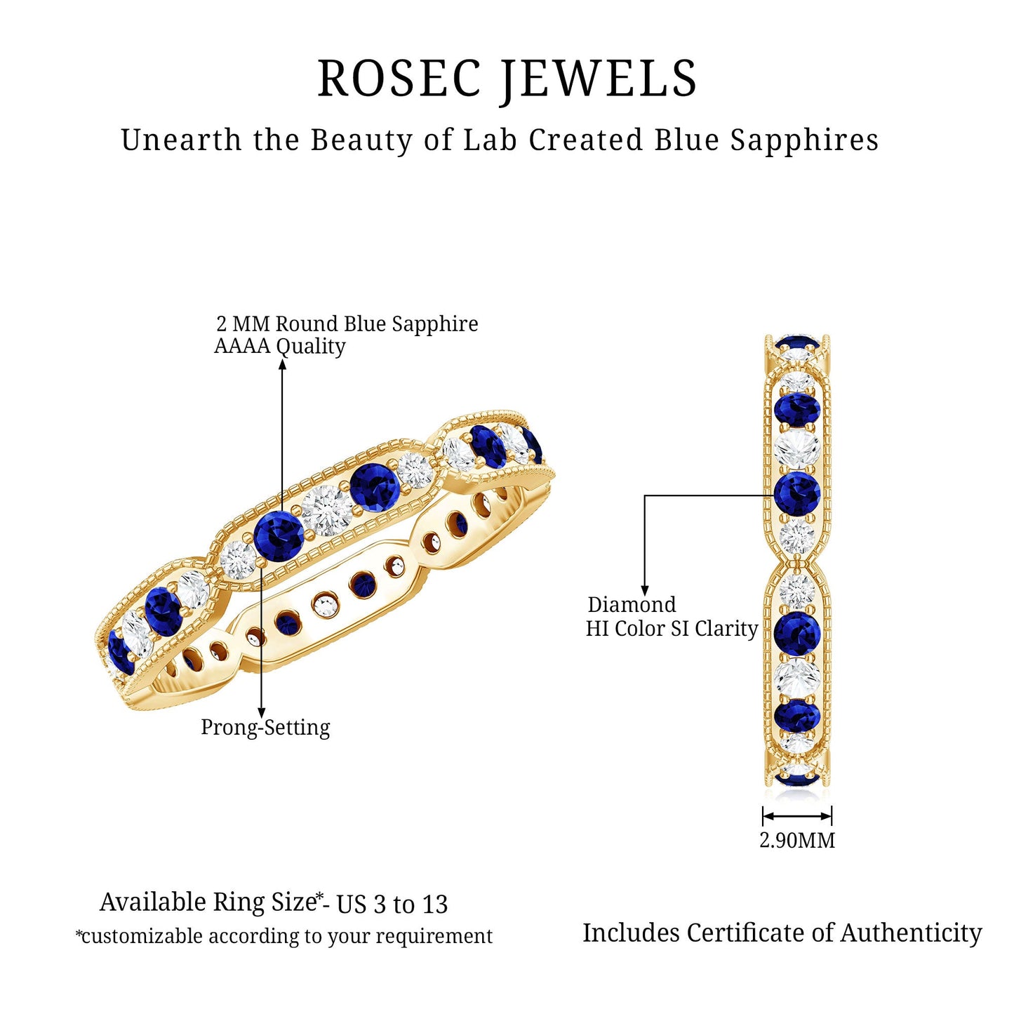 Certified Lab Grown Blue Sapphire Diamond Eternity Ring for Anniversary