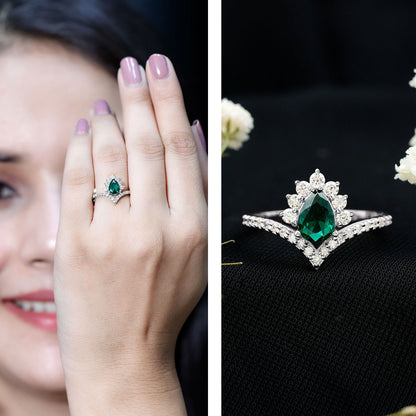 Lab Grown Emerald and Diamond Designer Engagement Ring