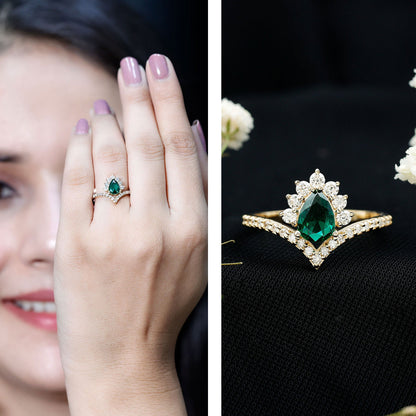 Lab Grown Emerald and Diamond Designer Engagement Ring