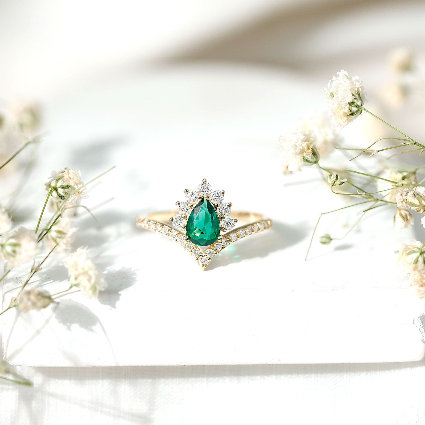 Lab Grown Emerald and Diamond Designer Engagement Ring