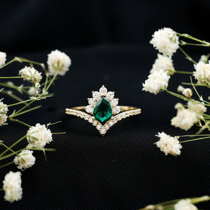 Lab Grown Emerald and Diamond Designer Engagement Ring