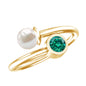 Natural Freshwater Pearl Toi Et Moi Promise Ring with Lab Emerald