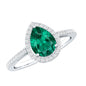 Certified Lab Grown Emerald Teardrop Engagement Ring with Diamond Halo