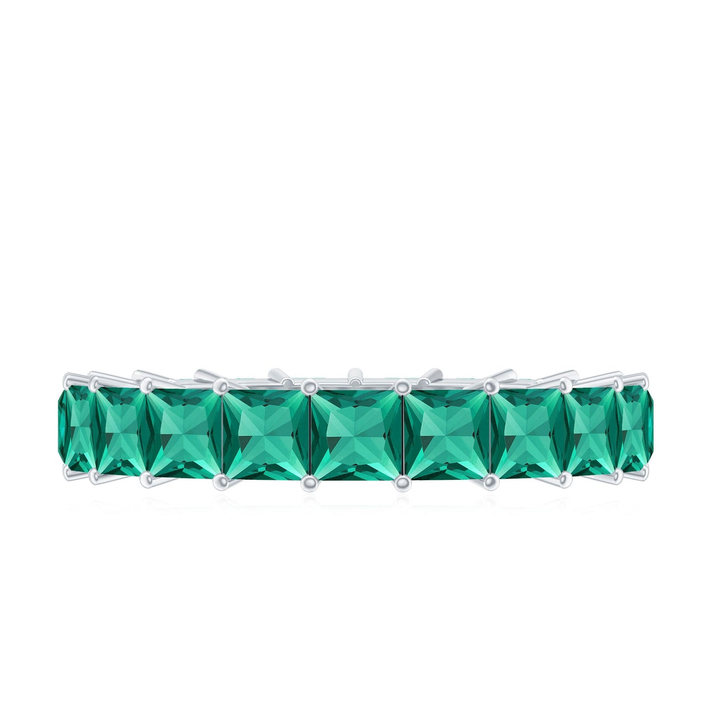 Certified Princess Cut Lab Grown Emerald Wedding Band