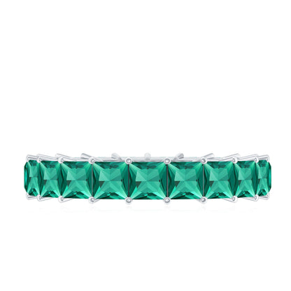 Certified Princess Cut Lab Grown Emerald Wedding Band