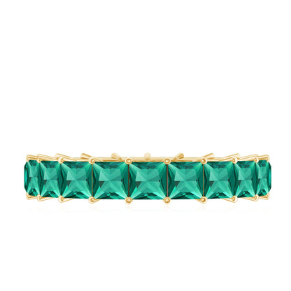 Certified Princess Cut Lab Grown Emerald Wedding Band