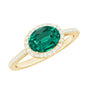 Certified Oval Lab Grown Emerald East West Engagement Ring with Diamond Halo