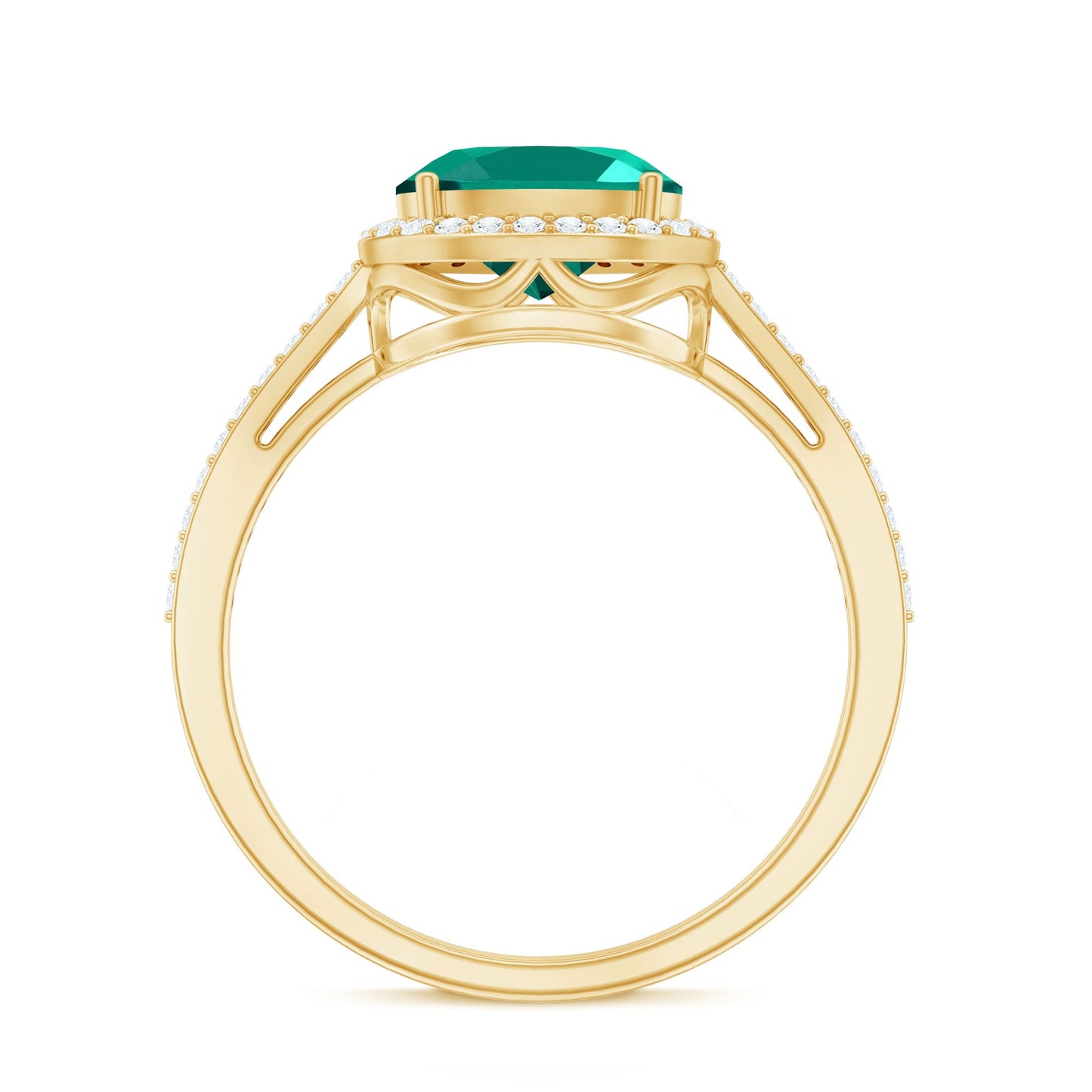 Certified Oval Lab Grown Emerald East West Engagement Ring with Diamond Halo