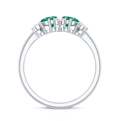 Designer Pear Shape Lab Grown Emerald Toi Et Moi Engagement Ring with Diamond