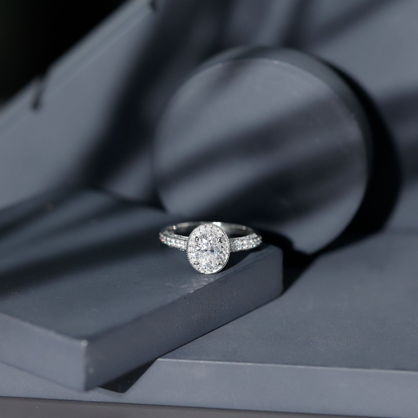 6X8 MM Oval Moissanite Victorian Engagement Ring with Halo