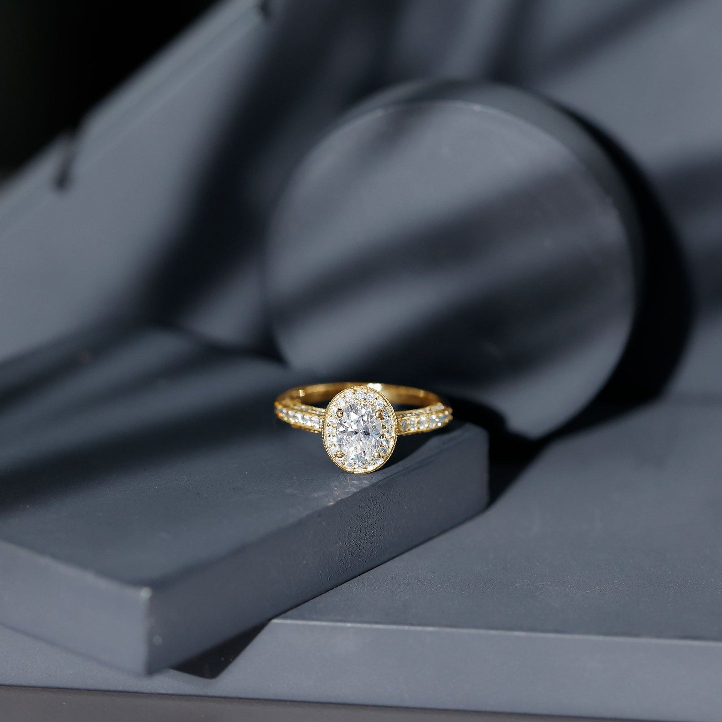 6X8 MM Oval Moissanite Victorian Engagement Ring with Halo