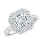 Certified Asscher Cut Moissanite Double Halo Engagement Ring