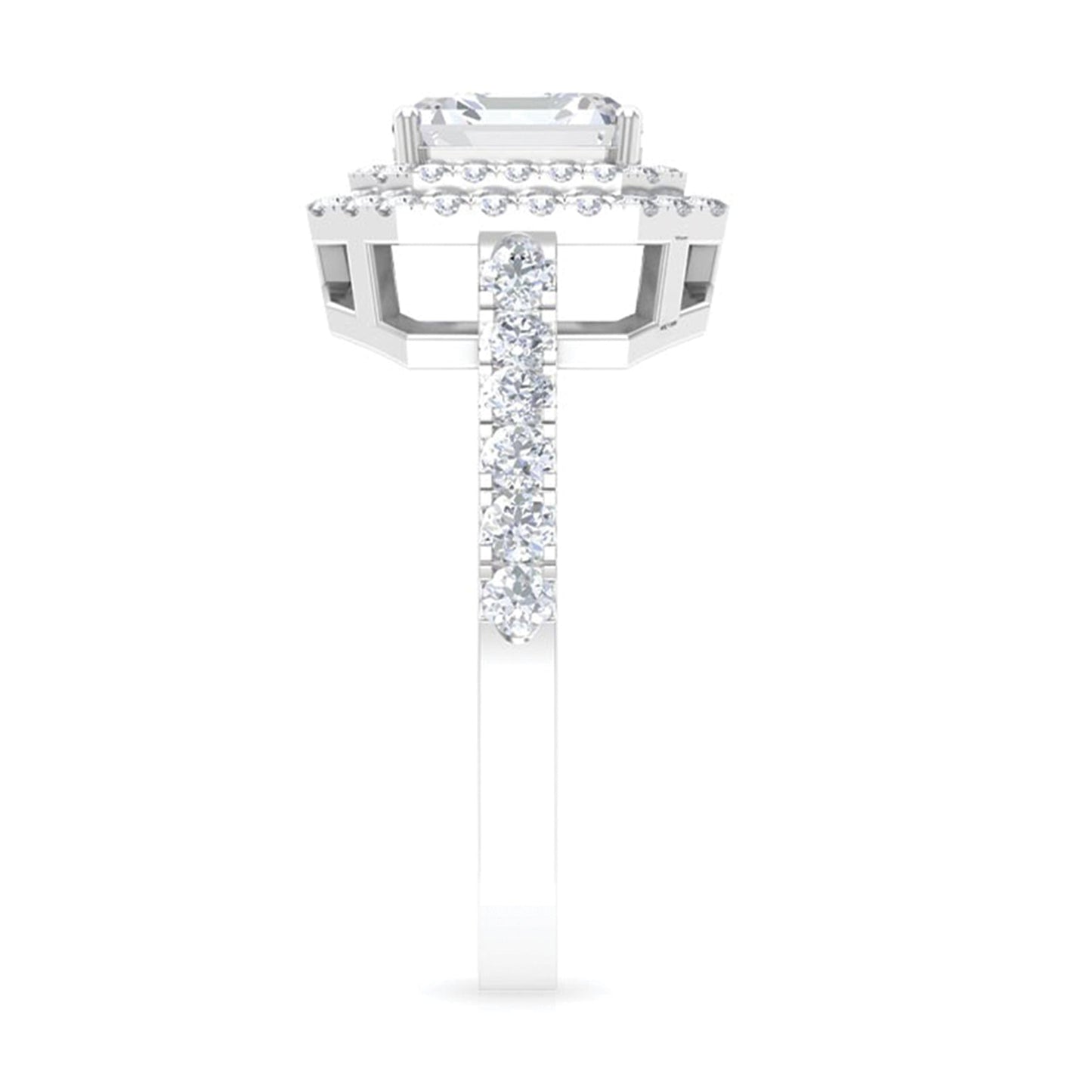 Certified Asscher Cut Moissanite Double Halo Engagement Ring