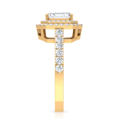 Certified Asscher Cut Moissanite Double Halo Engagement Ring