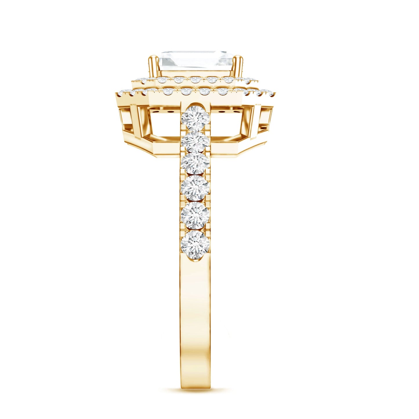 Certified Asscher Cut Moissanite Double Halo Engagement Ring