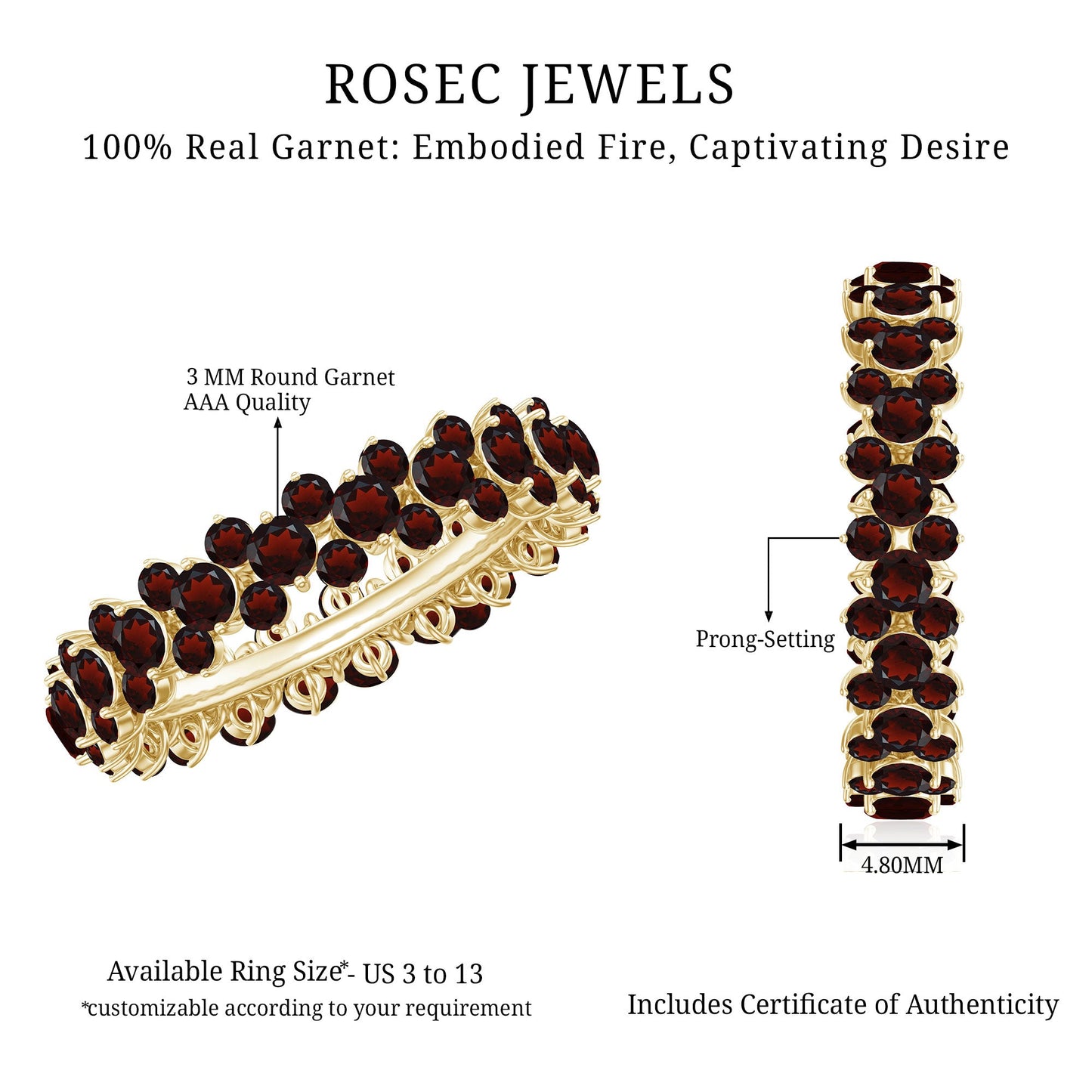 Certified Natural Garnet Eternity Band Ring