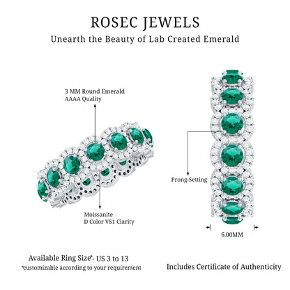 Certified Vintage Style Lab Grown Emerald Wedding Band