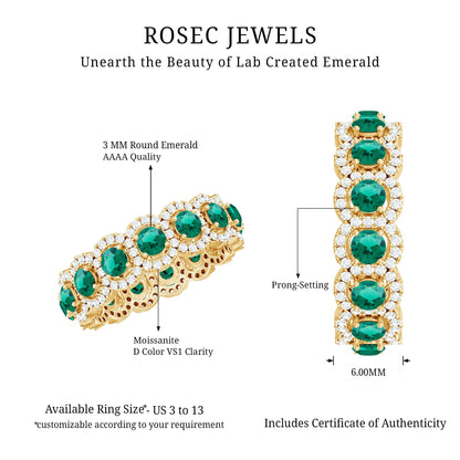 Certified Vintage Style Lab Grown Emerald Wedding Band