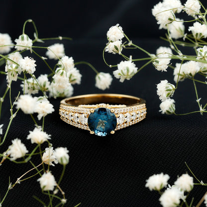 2 Carat London Blue Topaz Statement Engagement Ring with Side Stones