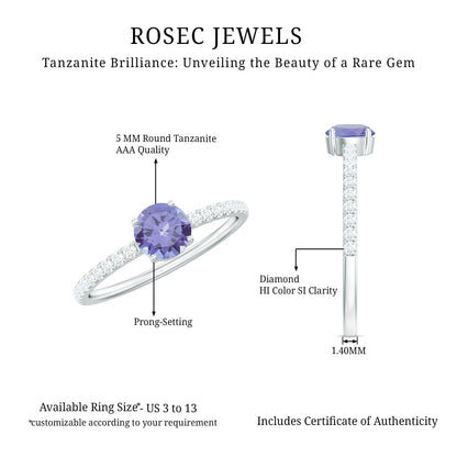 Certified Real Solitaire Tanzanite Promise Ring with Diamond