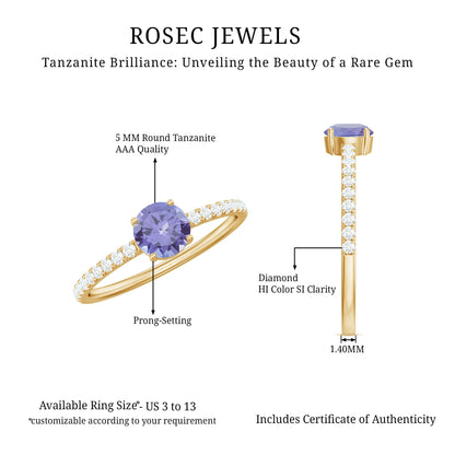 Certified Real Solitaire Tanzanite Promise Ring with Diamond