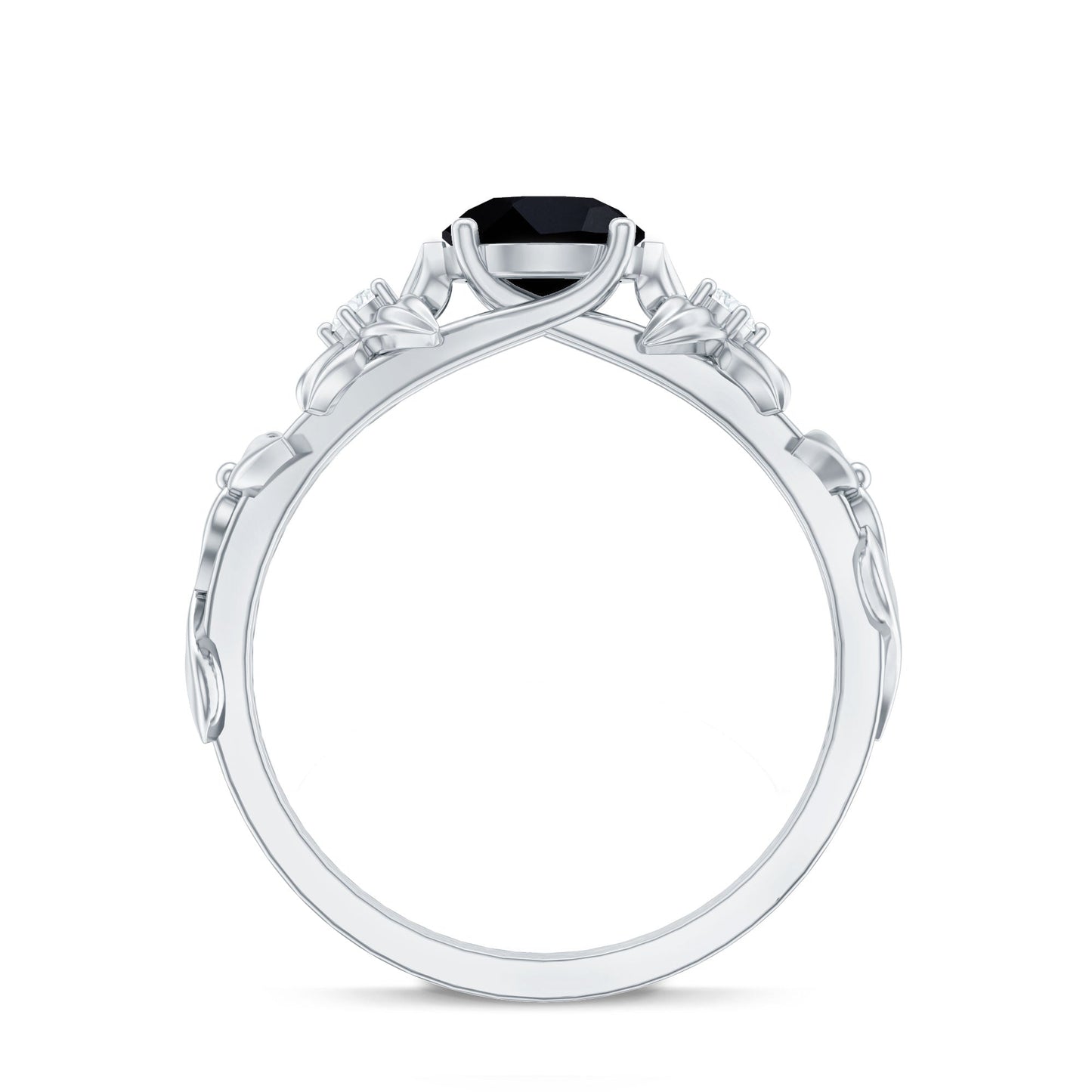 Nature Inspired Black Spinel Engagement Ring with Diamonds