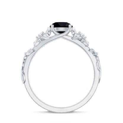 Nature Inspired Black Spinel Engagement Ring with Diamonds