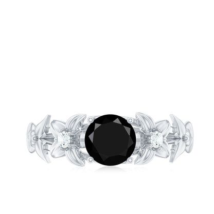 Nature Inspired Black Spinel Engagement Ring with Diamonds