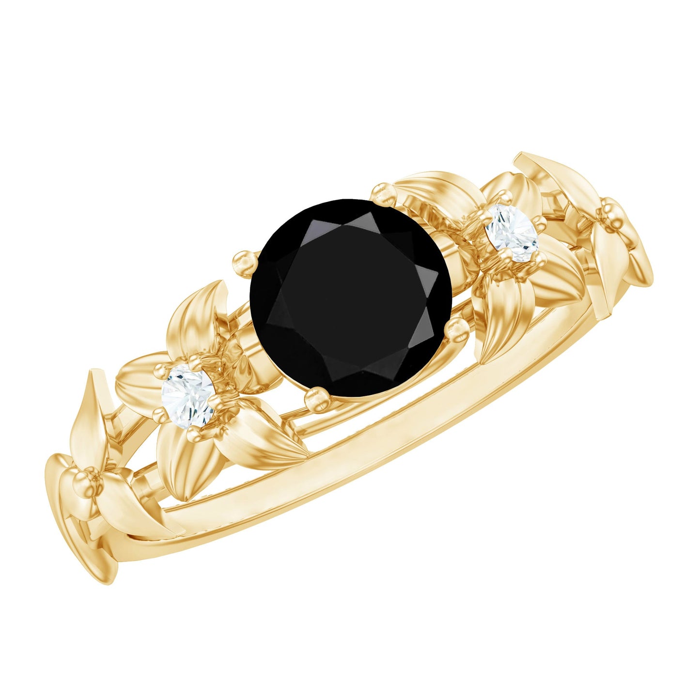 Nature Inspired Black Spinel Engagement Ring with Diamonds
