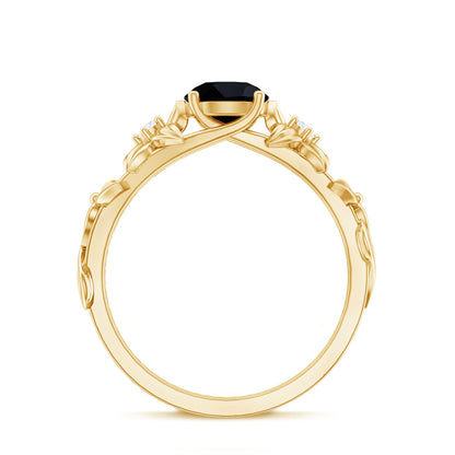 Nature Inspired Black Spinel Engagement Ring with Diamonds