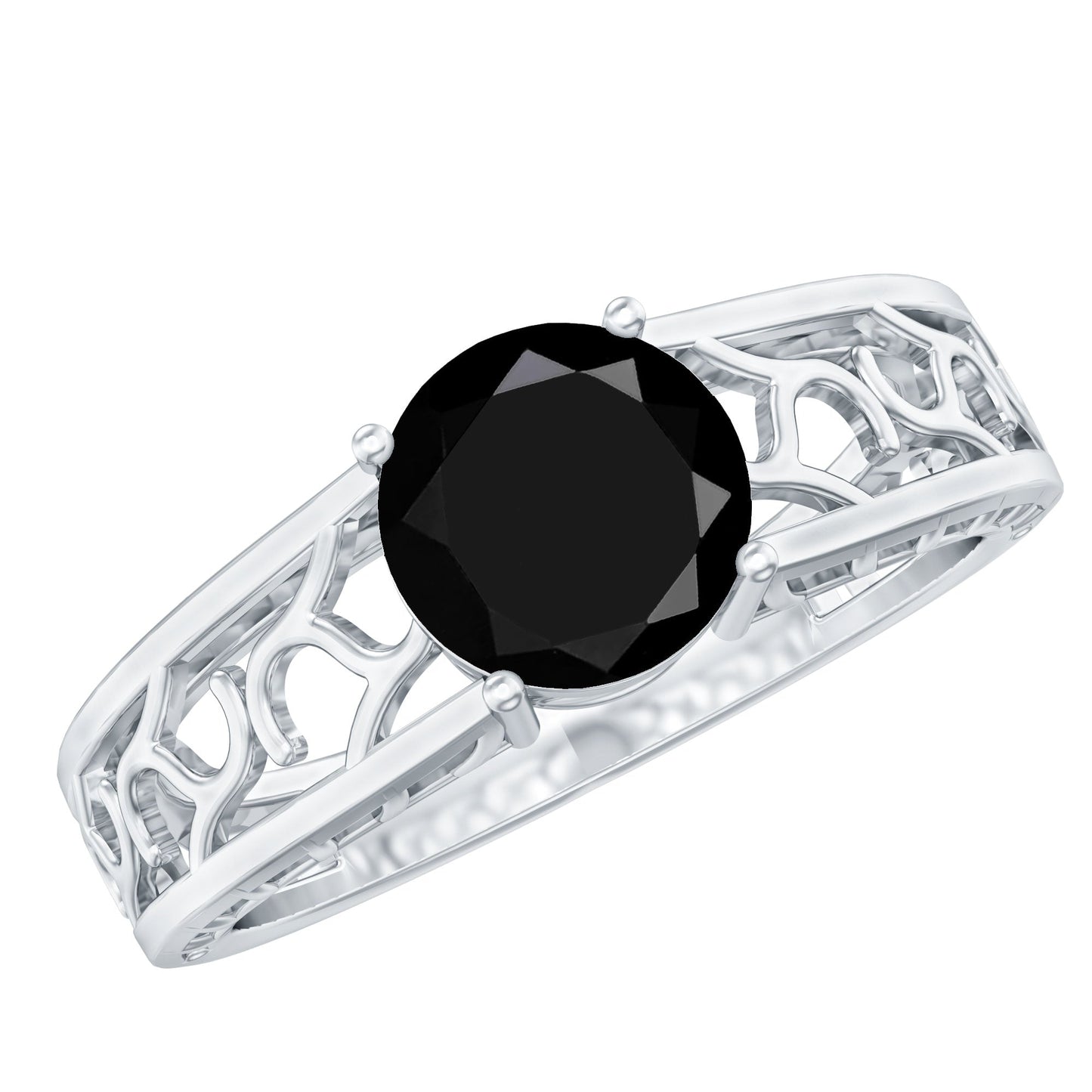 2 Carat Round Black Onyx Filigree Engagement Ring with Certificate