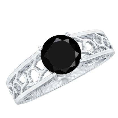 2 Carat Round Black Onyx Filigree Engagement Ring with Certificate