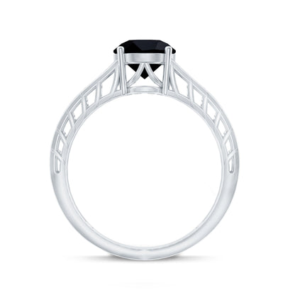 2 Carat Round Black Onyx Filigree Engagement Ring with Certificate