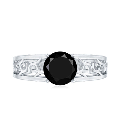 2 Carat Round Black Onyx Filigree Engagement Ring with Certificate