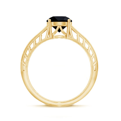 2 Carat Round Black Onyx Filigree Engagement Ring with Certificate