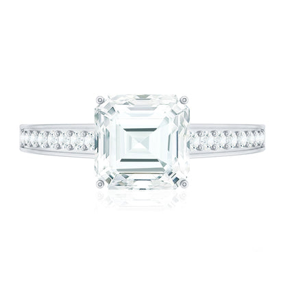 Asscher Cut 3 Carat Moissanite Solitaire Engagement Ring with Side Stones