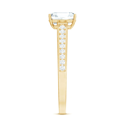 Asscher Cut 3 Carat Moissanite Solitaire Engagement Ring with Side Stones