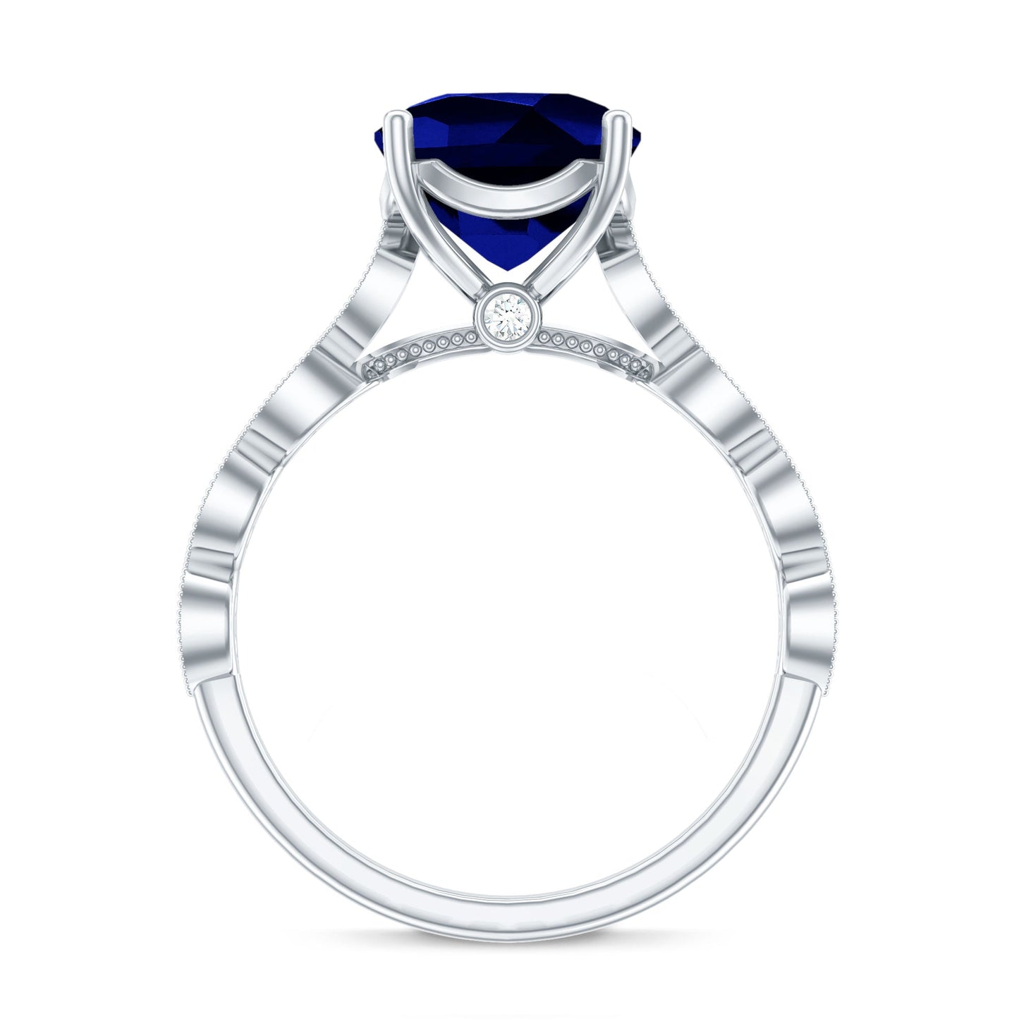 Certified 2.75 Carat Lab Grown Blue Sapphire Cushion Cut Engagement Ring with Diamond