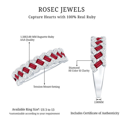 Natural Baguette Ruby Half Eternity Band with Diamond
