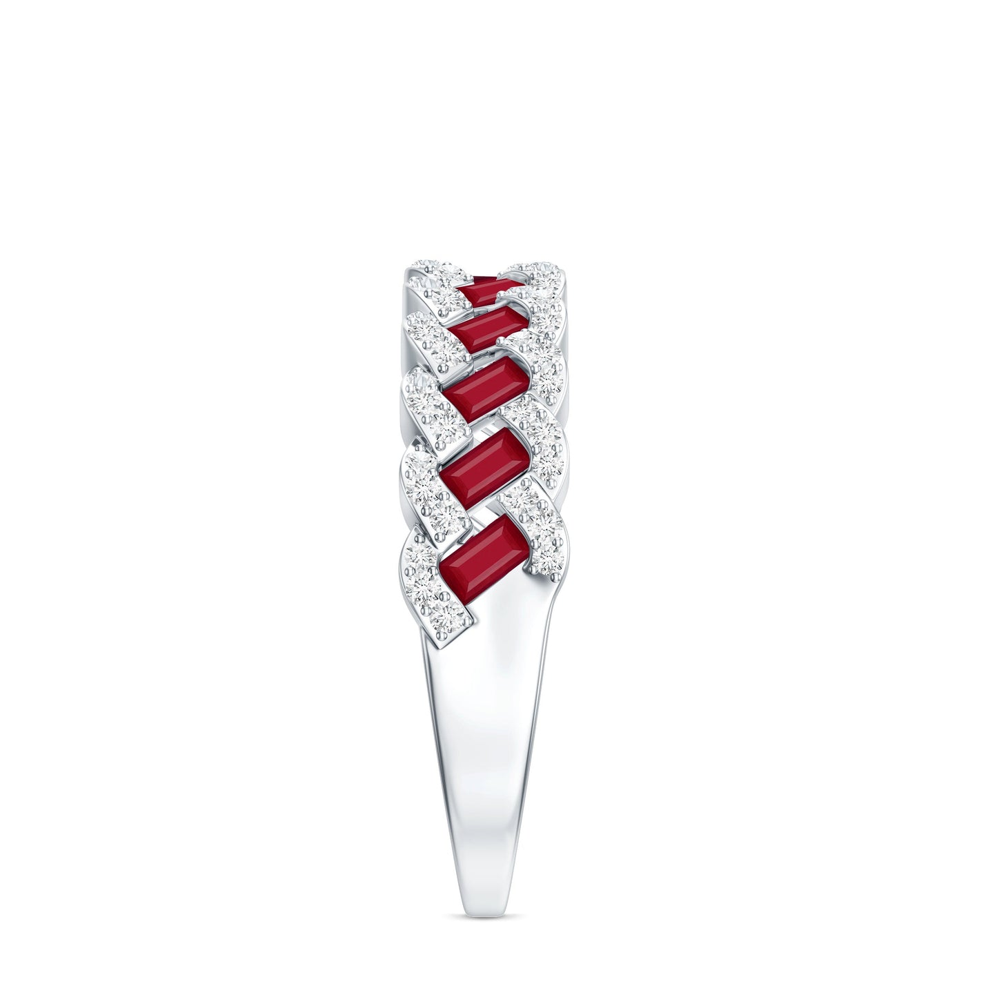 Natural Baguette Ruby Half Eternity Band with Diamond