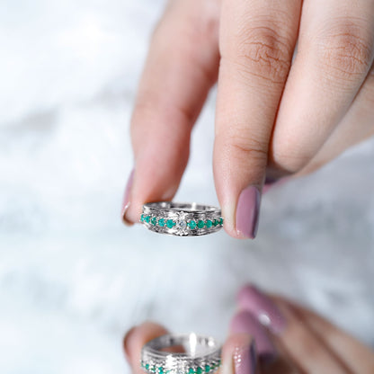 Real Diamond and Emerald Anniversary Ring for Women