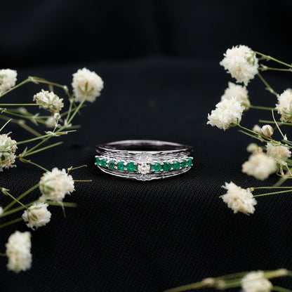 Real Diamond and Emerald Anniversary Ring for Women
