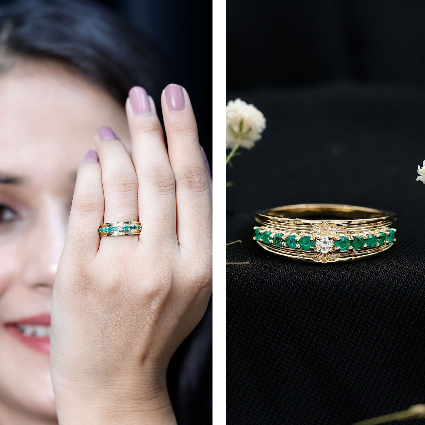 Real Diamond and Emerald Anniversary Ring for Women