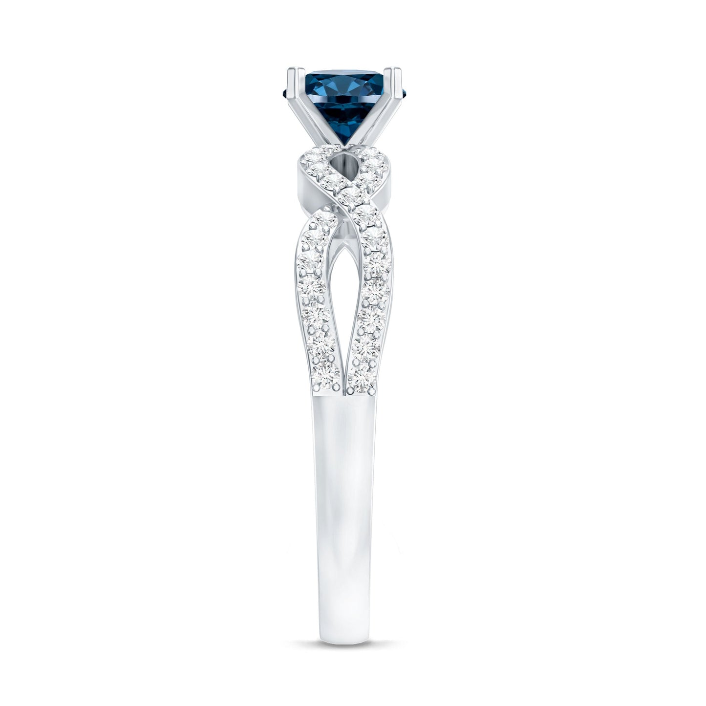 Round Blue Topaz Infinity Engagement Ring with Diamonds