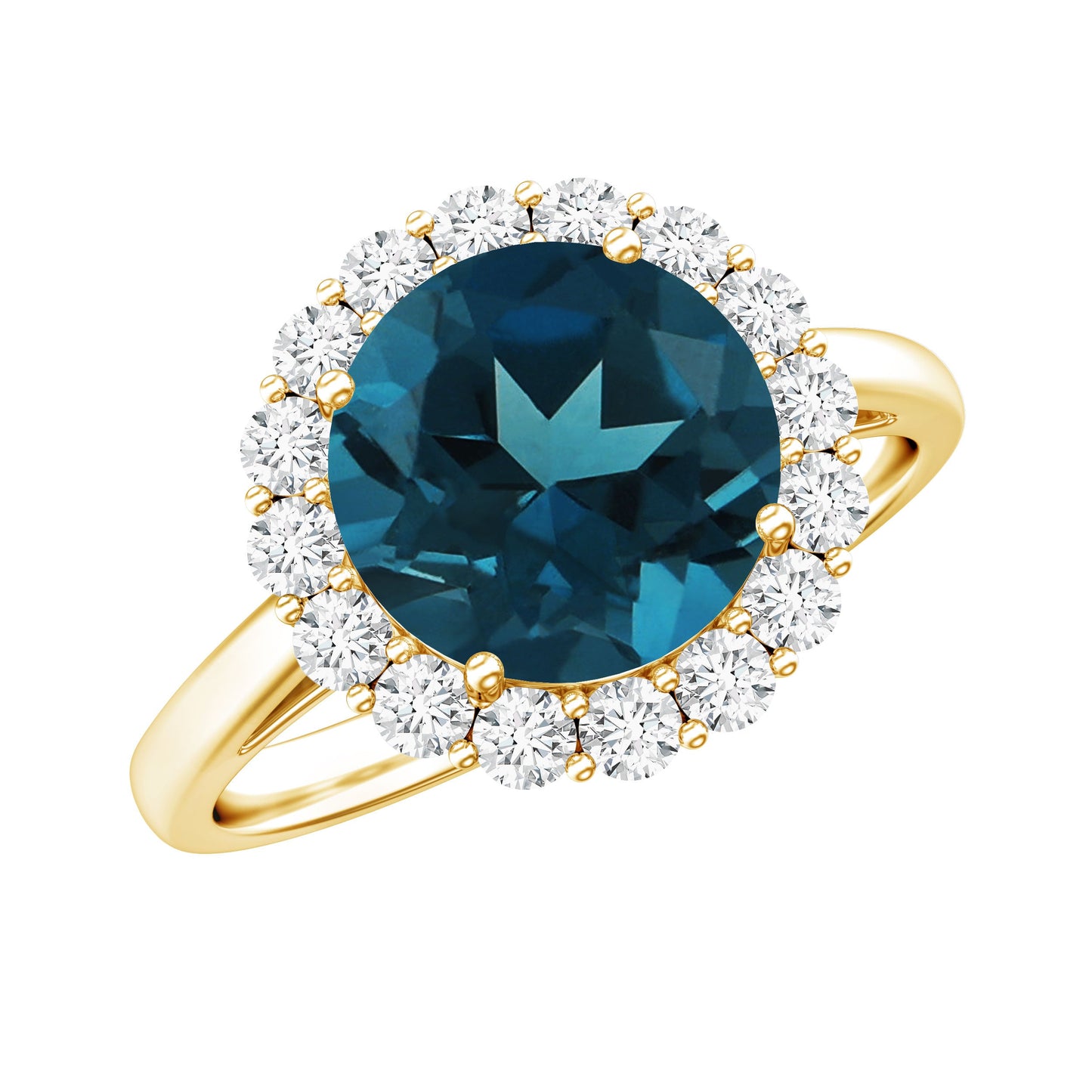 2 Carat Round London Blue Topaz Classic Engagement Ring with Diamond Halo